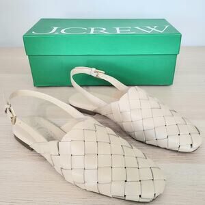 J Crew Leather Woven Flat Backstrap Sandals Flat Shoes Light Khaki Cream  8